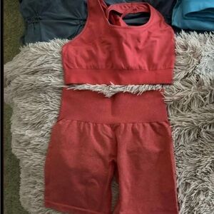 Red Athletic Crop Top and Shorts Set
